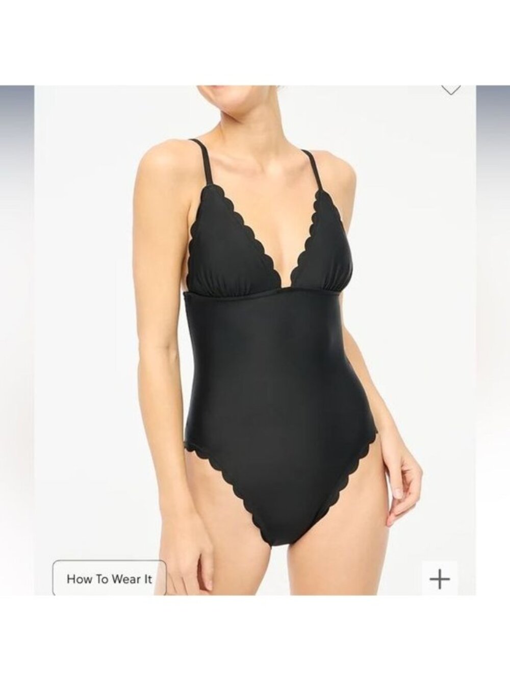 J Crew Factory Women’s Swimsuit Size 2X One Piece Black Scalloped Trim NWT